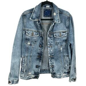 ZARA MAN 90s Denim Jacket Mens M Distressed Light Wash Trucker Button Jean Y2K